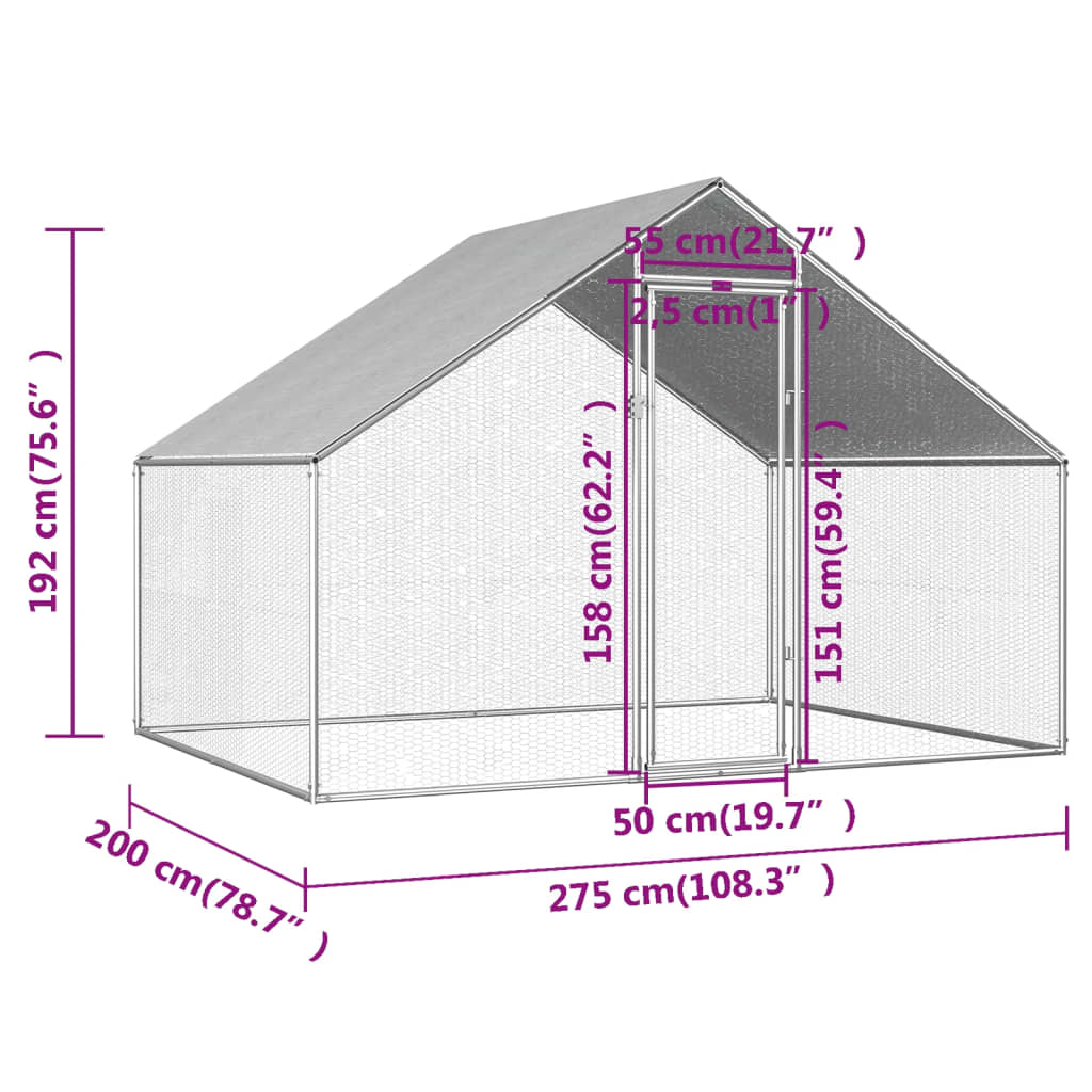 Kippenhok 2,75X2X1,92 M Gegalvaniseerd Staal 2.75 x 2 x 1.92 m