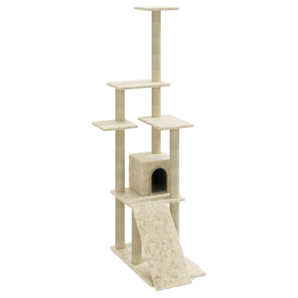 Kattenmeubel Met Sisal Krabpalen 155 Cm Crèmekleurig