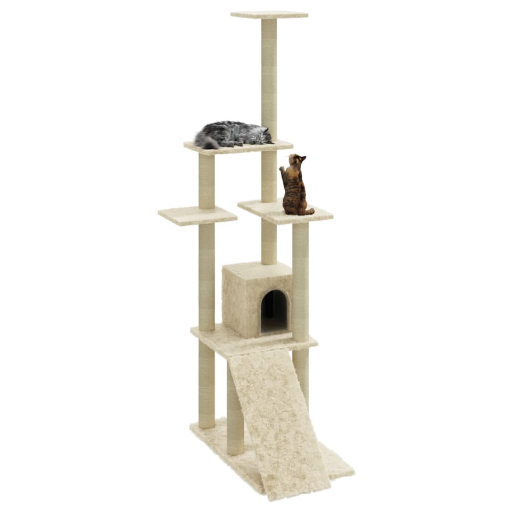 Kattenmeubel Met Sisal Krabpalen 155 Cm Crèmekleurig