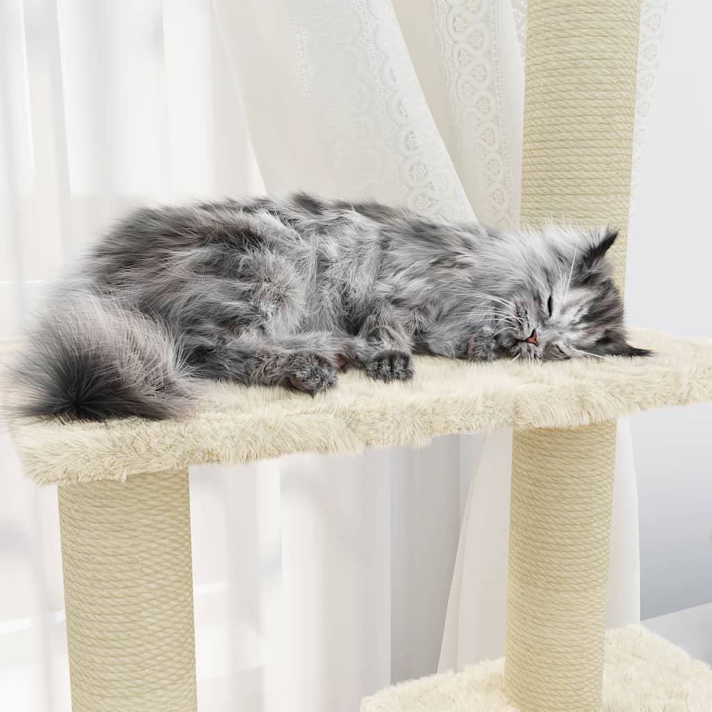Kattenmeubel Met Sisal Krabpalen 155 Cm Crèmekleurig