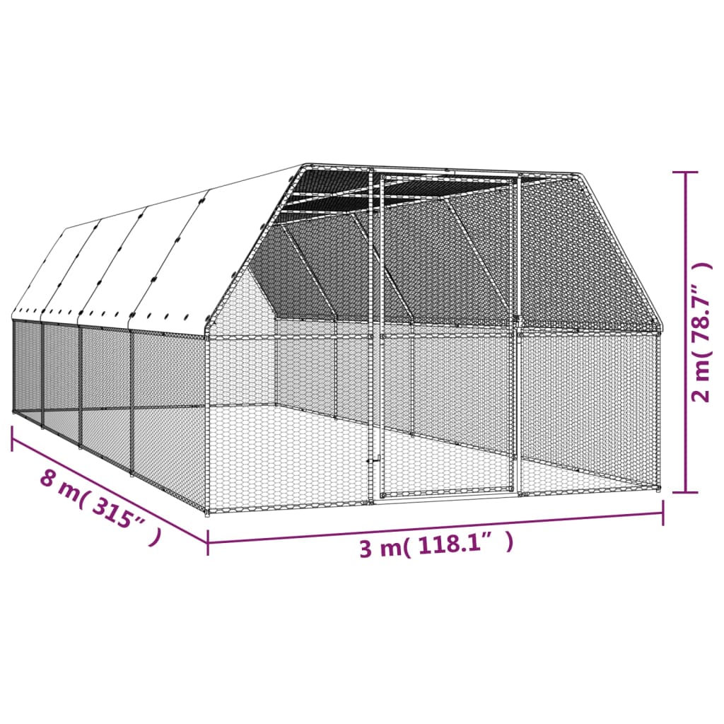 Buitenhok Voor Kippen Gegalvaniseerd Staal 3 x 8 x 2 m