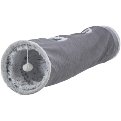 De Trixie Katten Speeltunnel Harvey Velours/Pluche Grijs 27X116 cm is een leuke kattentunnel met gaten en zacht materiaal.
