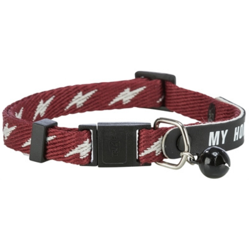 De Trixie Bliksem Kattenhalsband My Home Rood is een traploos verstelbare kattenhalsband met adreslabel, belletje en kliksluiting die eenvoudig opent wanneer nodig.