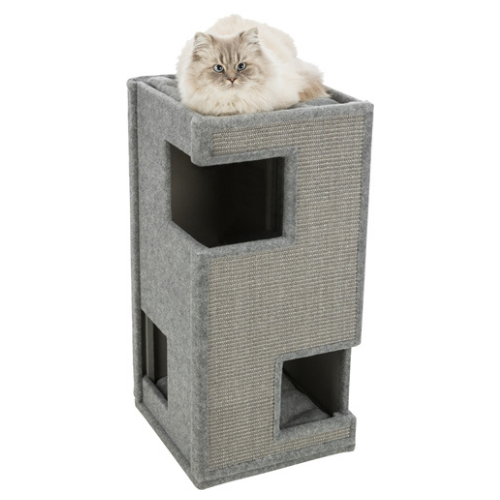 De Trixie Cat Tower Krabpaal Gabriel Grijs 78 cm is een krabton voor de kat met schuilplaats en bekleed met sisal en vilt, voorzien van twee sisal krabvlakken en kussens.