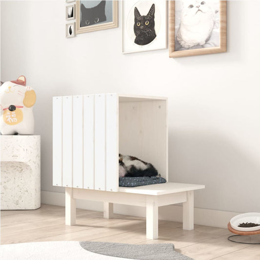 Kattenhuis 60X36X60 Cm Massief Grenenhout Wit